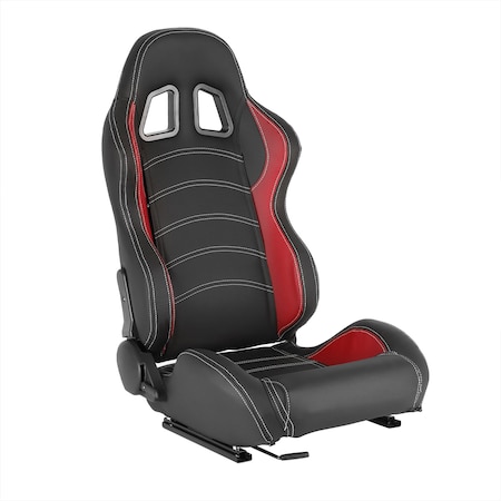 Spec-D Tuning Racing Seat - Black With Red Pvc With White Stitching - Right Side, PK2 RS-2255R